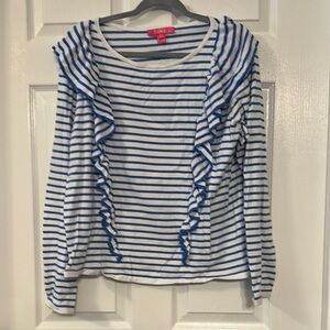 Lilly Pulitzer summer sweater Blue and White Striped Long Sleeve EUC